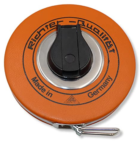 Mètre Ruban Professionnel 15m en Acier – Graduation Millimétrique, Rétractable, Boîtier Métallique Robuste, Revêtement Anticorrosion avec Laque Blanche – Début de Mesure sur 'A'