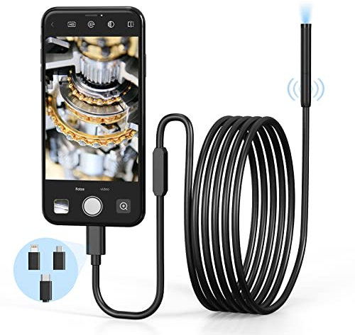 Endoscopio WiFi, Telecamera Endoscopica 1944P HD, Telecamera di Ispezione per Smartphone Sonda Fotocamera con 6 LED, 7,9 mm IP67 Impermeabile Compatibile con Android e iOS
