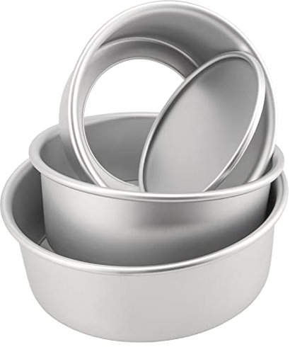 ZOENHOU Set di 3 tortiera rotonda in alluminio anodizzato, 15,5 cm, 20,5 cm, con fondo rimovibile, 3 cm, antiaderente rotondo teglia da forno