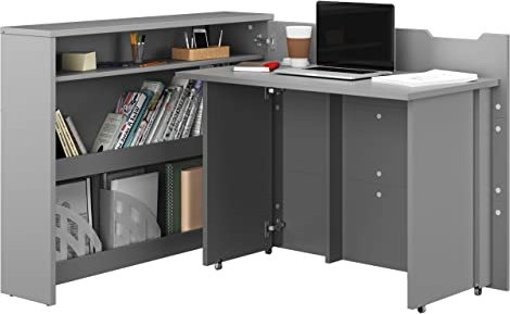 Mirjan24 Schreibtisch Ausziehbarer Work Concept, Eckschreibtisch, Arbeitstisch Computertisch, Eckschreibtisch, Winkelschreibtisch, Moderner Schranktisch (Grau, Seite: Rechts)
