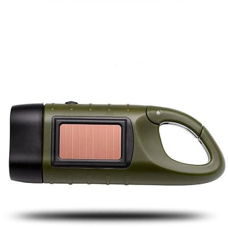 ASMEIR Manivela de Mano Linterna alimentada por energía Solar Mosquetón LED Antorcha Dinamo Luces de manivela Recargables for Supervivencia de Emergencia al Aire Libre (Color : Military Green)