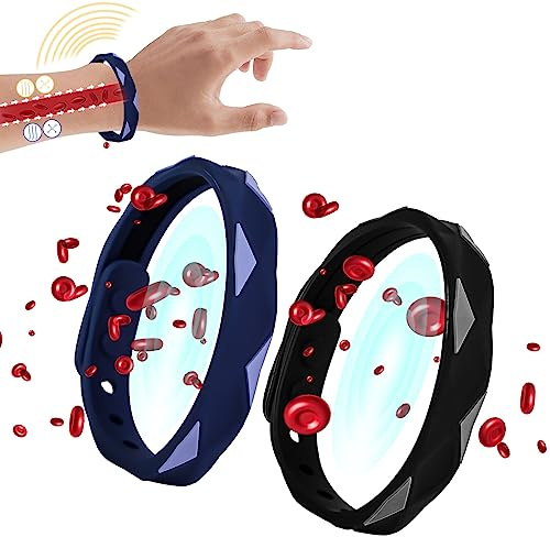2 st reducering fjärrinfraröda negativa jonarmband: antistatisk negativ jon sport armband justerbar silikonarmband, magnetisk lymf detox armband, vattentät handrem (svart, blå)