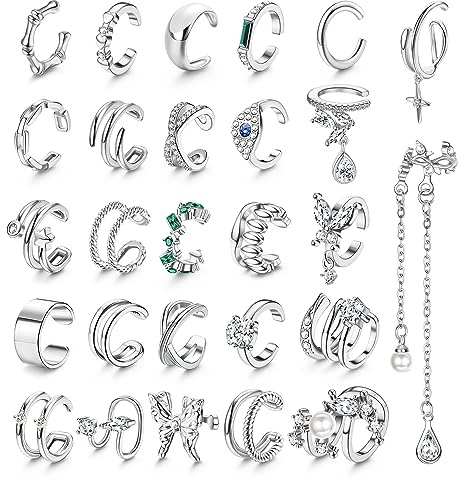 Finrezio 27 Pz Ear Cuff Orecchini Clip Orecchini per Donna Non Piercing Falso Cartilagine Orecchini Clip On Helix Wrap Orecchini Ipoallergenico Regolabile Gioielli