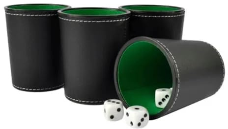 HERCHR 5 Stück PU Leder Würfelbecher Set 7,62x8,89cm/3x3,5 Zoll Filzauskleidung Quiet Shaker mit 20 Punktwürfeln Klassischer Schwarze Schüttelbox für Bar Party Geschenk Brettspiele Würfelbecher Set