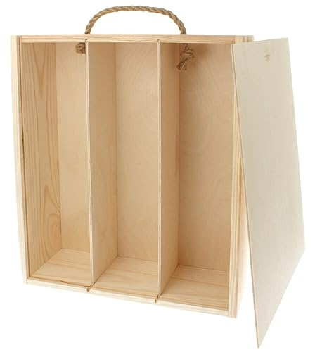 Wooden World - Holz Design Weinbox mit Schnurhalter für drei 3 Flaschen