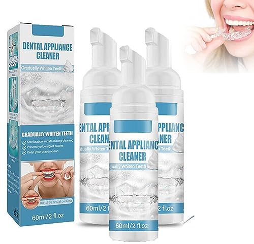 Lot de 3 nettoyants en mousse de 60 ml pour appareils dentaires, détachant, dentifrice, blanchissent les dents et combat la mauvaise haleine, détachant les appareils dentaires, nettoyage en profondeur