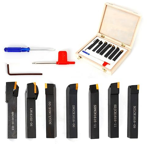 Drehmeißel-Set 7tlg 16mm Hartmetall Drehmeißelsatz Drehwerkzeug für Drehmaschine m/Koffer für Allgemeine Drehmaschinen Halbautomatische und Automatische Drehmaschinen