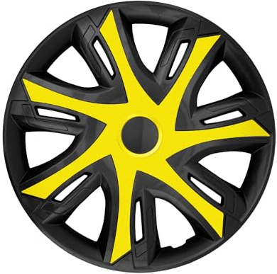 Luckyberg Radkappen 15 Zoll N-Power | Zierkappen in vielen Farben, Radzierblenden 4er-Set für die meisten Automarken und Stahlfelgen. Felgenabdeckung für Autofelgen. (15 - GELB/SCHWARZ)