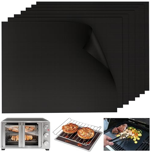 6 pk Oven Liners for Bottom of Oven, Heavy Duty BBQ Grill Mats for Outdoor Grill Nonstick, Works on Gas Charcoal Electric Ovens Grills 15.75 x 13,Easy to Clean,Reusable Cooking Mats,Black