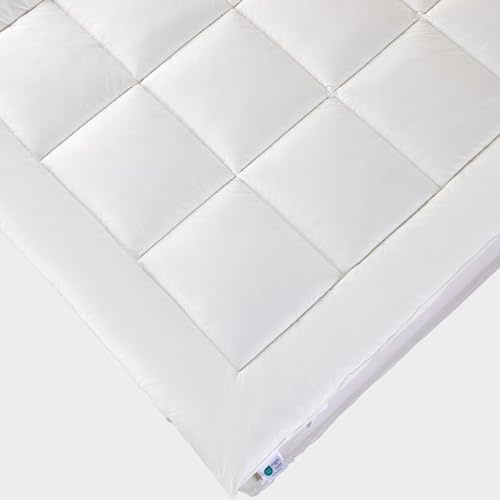 HOMESCAPES Wool Mattress Topper- Double, Deep Fit, Hypoallergenic, Temperature Regulating, Washable, 4cm loft, OEKOTEX certified