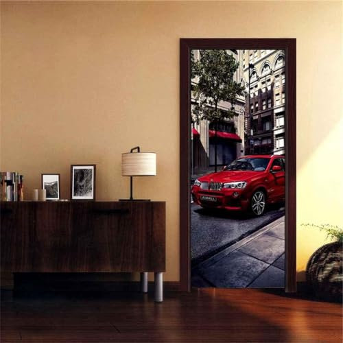Türtapete 3D Türaufkleber Selbstklebend Türposter - Supersportwagen, Rotes Auto 95 X 210 Cm - Türfolie Poster Pvc Abnehmbar Wasserdichte Door Stickers - Kinderzimmer Wohnzimmer Küche Schlafzimmer Tür