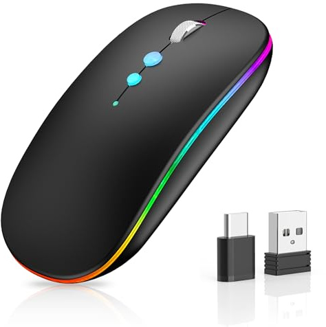 QYFP LED Wireless Mouse for Laptop,Portable PC Computer Mouse Rechargeable with 2.4GHz USB/USB-C Dual Receiver, DPI,Back Button -Compatible with TypeC Devices/AppleMacBook Air/Pro,iPad,Tablet(Black)