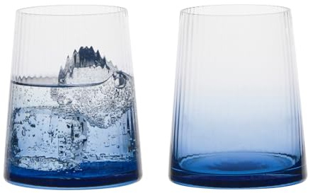 Anton Studio Designs Empire Handmade DOF Tumblers for Whiskey, Spirits or Water - 400 ml - Blue - Set of 2 Elegant Drinking Glasses