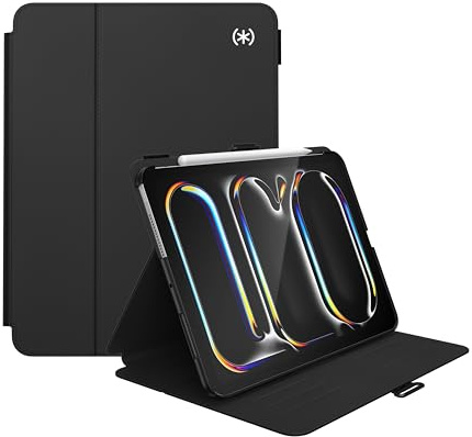 Speck New iPad Pro 11 Inch Case (2024 Model, 5th Gen) - with Pencil Holder, Drop & Camera Protection, Slim Multi Range Stand, Balance Folio, No Auto/Sleep Wake Function - Black/Black/White