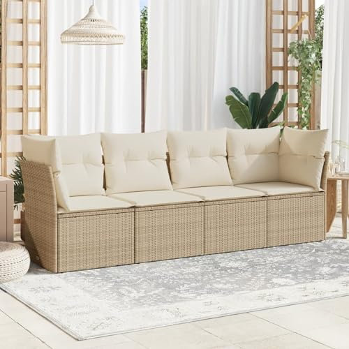 Homgoday 4-TLG. Trädgårdssoffa med kudde, trädgårdssoffa, trädgårdslounge med förvaring, balkongmöbler, trädgård, loungesoffa, hörnlounge, sittgrupp, trädgårdsset för balkong, terraza, beige och