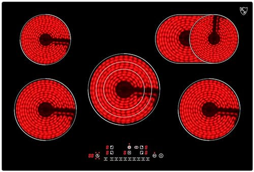 K&H Glaskeramikkochfeld NC-9608F [5 ZONEN] - Herdplatte 5 Kochfelder - Kochfeld 5 Platten Autark - Kochplatten 5er - Starkstrom-Anschluss - Kein Stecker Enthalten - 77CM - 9600W in 9 Leistungsstufen
