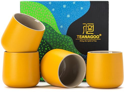 TEANAGOO Japanische Teetasse, 7.2Oz / 205 ml, Gelb, H18, 4 Stück/Karton, Chinesische Teetassen, Besetztes Japan Teetassen, Asiatische Teetassen ohne Henkel, Teetasse Keramik Tasse für Japaner