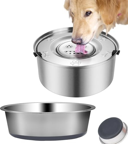 ELISABE Wassernapf Hund Ohne Sabbern 3L, Trinknapf Hund Anti Schlabber mit 1 Stück Hundenäpfe, Hundewassernapf 304 Edelstahl mit Rutschfester Boden, Auslaufsicherer Hundenapf, Spülmaschinenfest