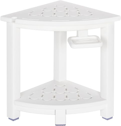 NALONE Duschhocker, HDPE Badhocker modern Design 2-Tier badezimmerhocker mit rutschfesten Fußpolstern, hölzerner Spa Duschhocker für Innendusche, ergonomischer und wasserdichter