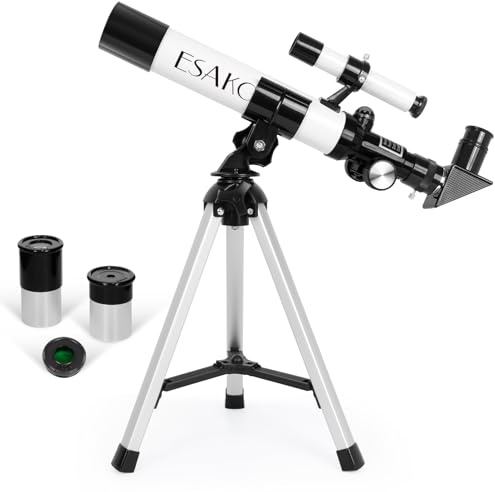 ESAKO Telescope for Kids, 100x Magnification, Kids Telescope with Two Eyepieces, Finder Scope, Tabletop Tripod Educational Gift