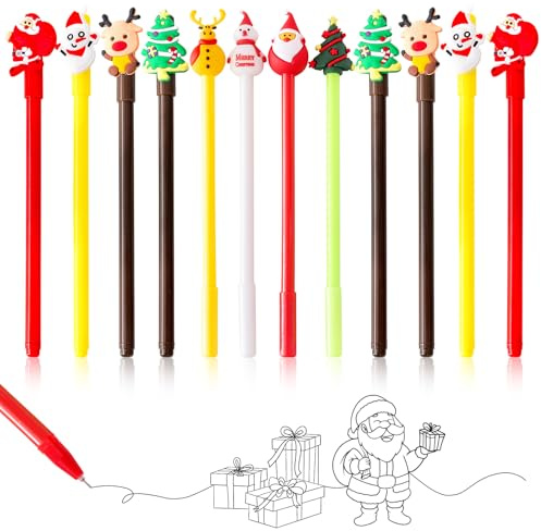 KIKVTER Penne Natalizie, 12 Pezzi Penne a Sfera con Inchiostro Gel Natalizie per Bambini, Penne a Inchiostro Gel Natalizie, Penna a Inchiostro Gel Natalizia, penna a tema natalizio, regalini natale