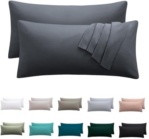 Nesture Kissenbezug 40 x 80 2er Set - kopfkissenbezug 40x80 cm Anthrazit, 100% Mikrofaser kissenbezüge mit Reißverschluss, Weich und Bügelfrei