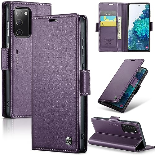 Rerzoiro Handyhülle für Samsung Galaxy S20 FE Hülle, Premium PU Leder Klapphülle RFID Schutzhülle Magnet Kartenfach Standfunktion Flip Wallet Tasche Case Kompatibel Samsung S20 FE, Lila