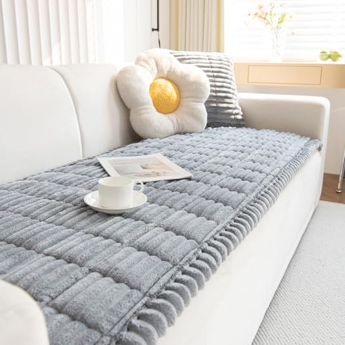 ShowyLive Cord Sofa überzug 1/2/3/4 Sitzer L Form Couch Überzug Ecksofa rutschfest Hund Katze -Antirutsch, Anti Slip Sofabezug Sofa Überwurf (Hellgrau, 90 * 210CM)