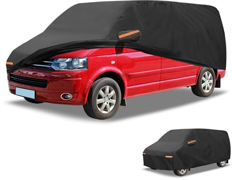 Partuto Waterproof Full Car Cover for VW Transporter T5 LWB T6 LWB | All-Weather, UV-Resistant Outdoor Full Cover, Right Side Zipper, Black