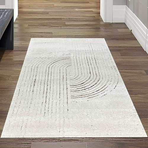 Teppich-Traum Teppich Hoch-Tief Linien- und Bogenmuster Creme 80x150 cm | Farbig, pflegeleicht, weich, lebendige Optik, alltagstauglich, Wohnzimmer, Kinderzimmer, Gästezimmer