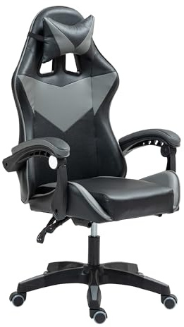 Gaming Chair Ergonomic Drafting Chair Tall Office Chair with Lumbar Support and Adjustable Footrest Headrest Height-Adjustable and Adjustable Reclining (Gaming Chiar without footrest, Black+Grey)