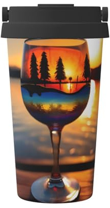 Taza de café aislada de acero inoxidable con diseño de puesta de sol para agua fría y caliente