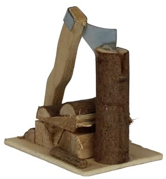ZICOM Krippenzubehör Hackstock mit Axt 6x4x6cm Holz, Metall – Realistischer Miniatur-Hackstock für Krippen
