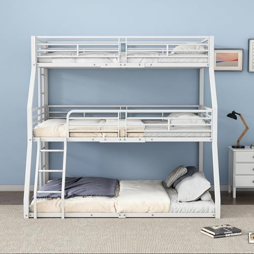 Kebnor Etagenbett, 90 * 200 cm, Metallbettgestell, Eisenbett, Dreifach-Etagenbett, für Kinder, Jugendliche und Erwachsene (Weiß)