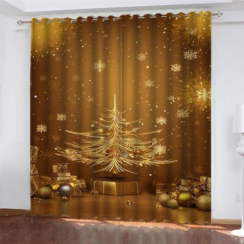 YZQGLHP Gardinen Weihnachtsbaum Vorhänge Weihnachten Verdunklungsvorhänge Schiebe Schallschutz Vorhang mit Ösen für Schlafzimmer Wohnzimmer H245 x B140 cm 2 teiliges Set
