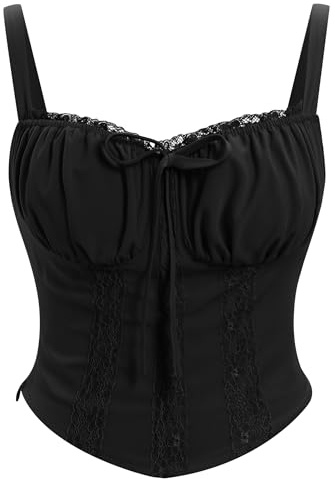 IBAKOM Femmes Corset Sexy Dentelle Buste Gilet Tops Moulage Body Vintage Spaghetti Avec Corset Out Party Tops Noir L