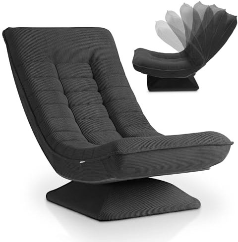 Juskys Relaxsessel Korsika - Ergonomisch & 360° drehbar, klappbar mit 5-lagiger Polsterung - Gemütlicher Cord Sessel für Wohnzimmer - Grau