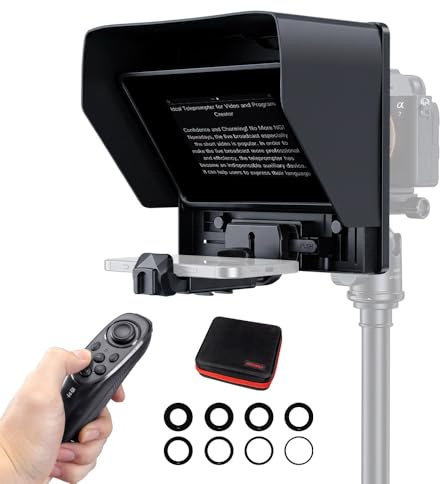 FEELWORLD TP10 10 Portable Foldable Teleprompter for Up to 11 Smartphone Tablet Prompter Phone DSLR Camera Video Record for Live Stream Interview Speech with Remote Control