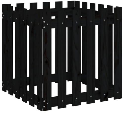 Kangmusi Pflanzkübel Lattenzaun-Design Schwarz 60x60x60 cm Kiefernholz, Schwarz 832459
