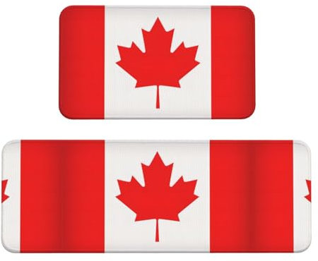 Bkdogkt Lot de 2 petits tapis de cuisine antidérapants et lavables avec imprimé drapeau canadien