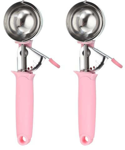 sourcing map 2pcs Cookie Scoops, Ice Cream Scoop with Trigger for Baking Cookie Dough Rice Pudding Kitchen Gadget, Pink