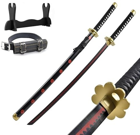 Udekit Anime Ninja Espada de Bambú Katana Guerrero Arma–40pulgadas(105 cm),con Cinturón y Soporte,para Halloween Fiesta Temática Carnaval Fiesta de Disfraces Cosplay