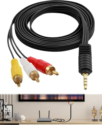 3.5 mm to RCA AV Camcorder Cable, 3 RCA Male Plug Audio Video output Stereo Splitter Adapter Cord for Smartphones TV Tablets MP3 Speakers Home Theater DVD CD Radios players Set-top Boxes 1.5m
