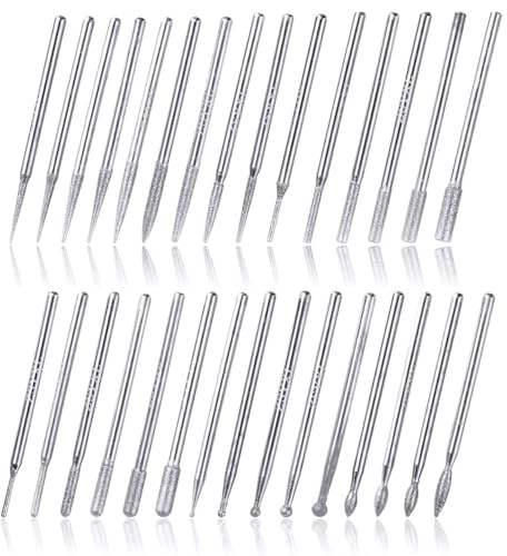 HaoTrade 30Pcs Diamond Grinding Bit Set, 2.35mm Diamond Burr Bits | Titanium-Coated Rotary Bits Stone Carving Set Compatible with Dremel Rotary Tool Accessories, for Grinding Polishing Stone