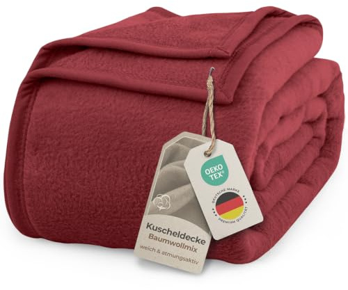 LAYNENBURG Premium Baumwolldecke 220x240 cm - Oeko-TEX 100 - Baumwollmix Kuscheldecke - Decke als Wohndecke, Sofa-Decke & Couchdecke - Wolldecke kuschelig-warm aus Baumwolle (Bordeaux)