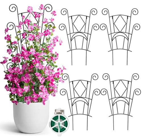 LYAZKMY 4 Stück Metall-Gitterrankhilfe für Kletterpflanzen, stapelbare und stabile Pflanzenstützen für Innen- und Außenbereich, langlebige Gitterkonstruktion für Topfpflanzen, Blumen, Ranken und Efeu