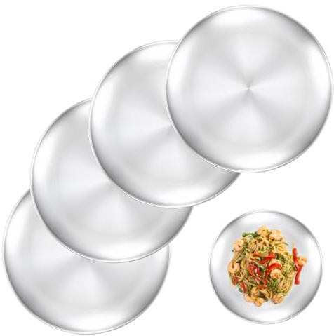 Sporgo 4 platos de acero inoxidable: Φ 23 cm de acero inoxidable, platos redondos, platos de camping, platos de acero inoxidable para camping, picnic, senderismo, cocina, par