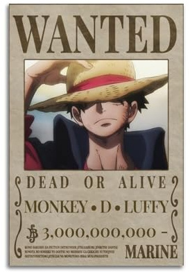 ZIWEYURB One Piece Wanted Anime-Poster, dekoratives Gemälde, Leinwand, Wandposter und Kunstdruck, modernes Familienschlafzimmer, Dekoration, Poster, 20 x 30 cm