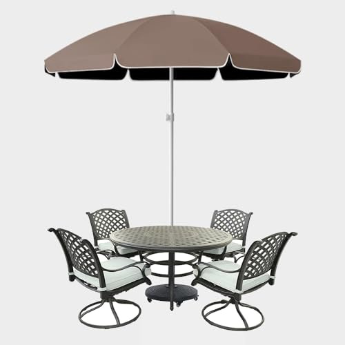 Parasol de terrasse extérieur, 2,2 m, parasol de marché de jardin, 8 baleines, portable, pliable, parasol de plage et de terrasse, couleur café élégant pour piscine et balcon