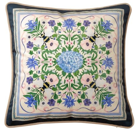 Livebee Hydrangea Pillow Covers Floral Velvet Euro Shams, Decorative Pillow Covers 18x18 for Couch Sofa Bed Living Room, Blue Blossom